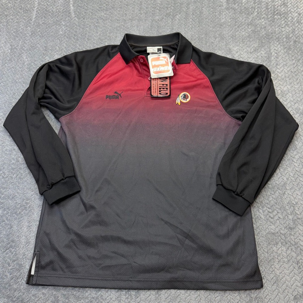 Puma Washington Redskins Polo Mens Medium Long Sleeve Red Black Fade NFL NWT VTG
